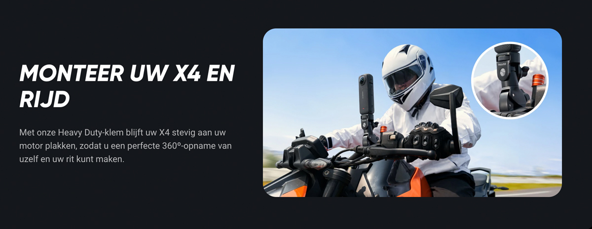 Insta360 X4 Motorcycle Kit XXL eenvoudige montage op de motor