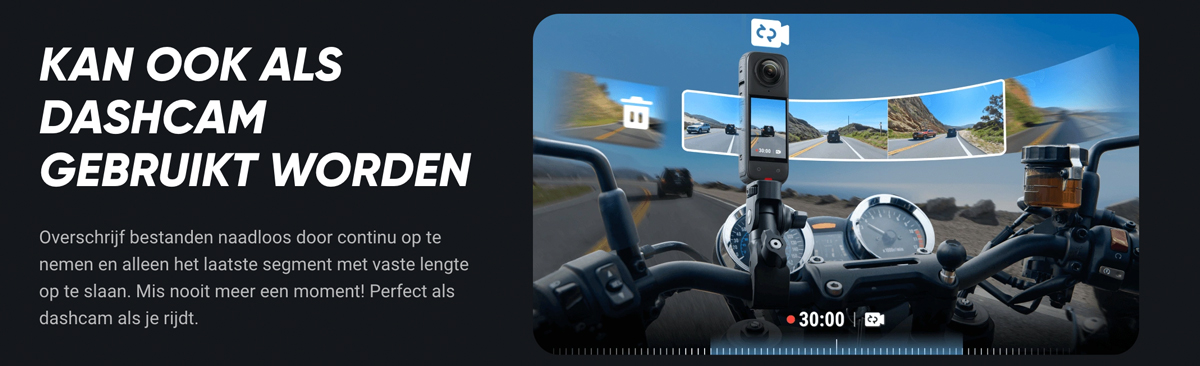 Insta360 X4 Motorcycle Kit XXL gebruiken als dashcam